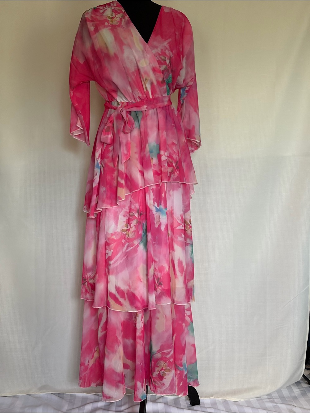 Pink Floral Tiered Maxi Dress